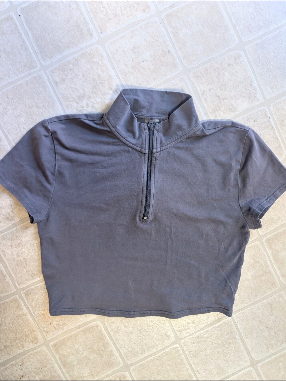 TNA Charcoal Gray Cropped Zip Mock Neck Top